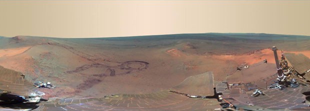 Paisagem da cratera Endeavour, em Marte (Foto: NASA/JPL-Caltech/Cornell/Arizona State Univ.)