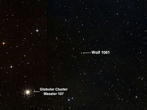 A localização da estrela Wolf 1061  (Foto: BBC/Universidade de Nova Gales do Sul)