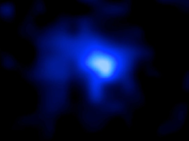 Foto feita pelo telescópio Hubble em 2013 mostra a galáxia EGS-zs8-1, a mais distante da Terra, a 13,1 bilhões de anos-luz (Foto: Pascal Oesch e Ivelina Momcheva, NASA, European Space Agency via AP)