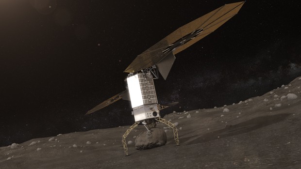 Bloco de asteroide é capturado pela nave para ser, em seguida, colocado em órbita ao redor da Lua (Foto: Asteroid Initiative/Nasa)