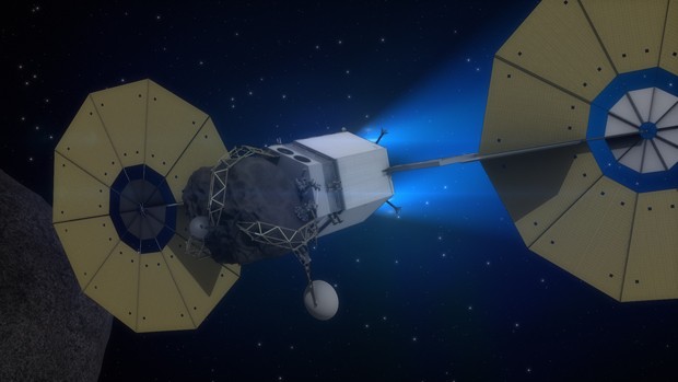 Veículo leva bloco de asteroide para órbita ao redor da Lua  (Foto: Asteroid Initiative/Nasa)