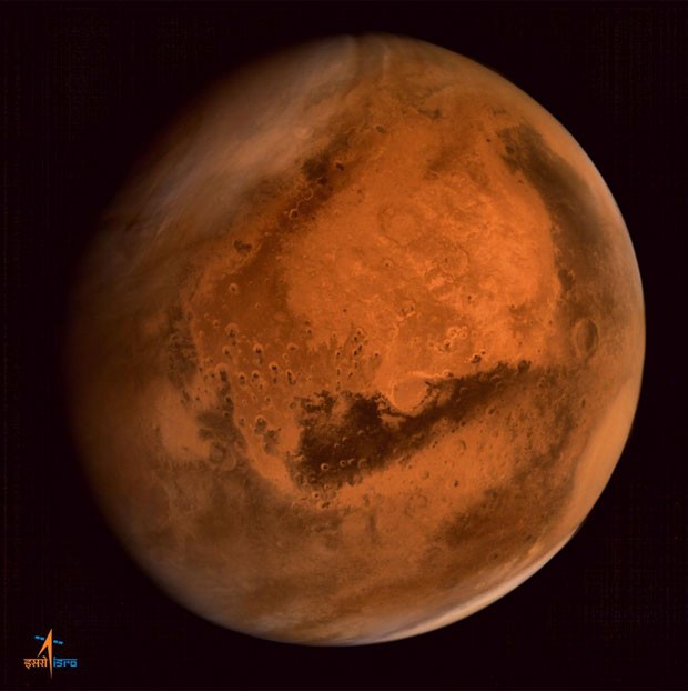 Imagem feita pelo equipamento indiano mostra o planeta Marte (Foto: Divulgação/Twitter/@MarsOrbiter)