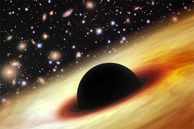  Concepção artísitca de um quasar com um buraco negro supermaciço no  universo distante  (Foto: Zhaoyu Li/Shanghai Astronomical Observatory)