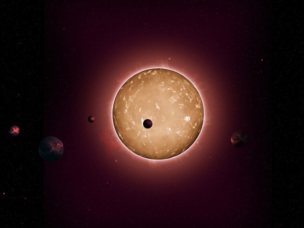 Sistema Kepler-444 é 2,5 vezes mais velho que nosso sistema solar: é formado por uma estrela e cinco planetas com tamanho similar ao da Terra (Foto: Tiago Campante/Peter Devine/Divulgação)