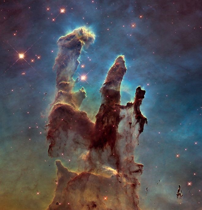 Nova imagem dos pilares tem ângulo mais aberto e resolução duas vezes maior que a original (Foto: NASA, ESA/Hubble e Hubble Heritage Team)