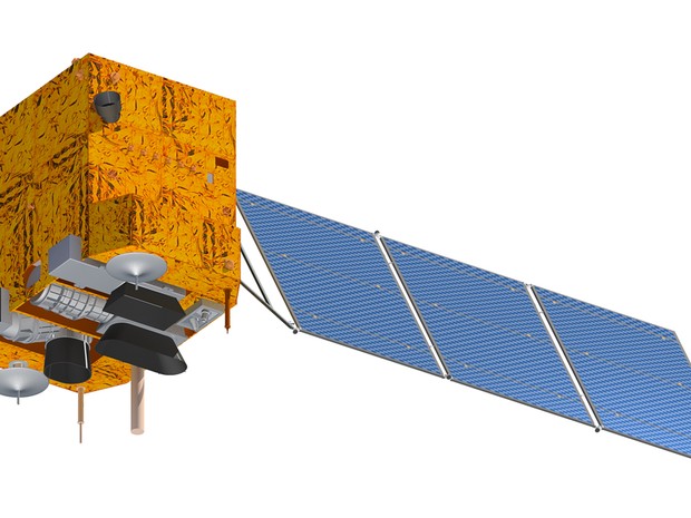 Ilustração mostra o satélite Cbers-4, que deve ser lançado em dezembro na China (Foto: Divulgação/Inpe)