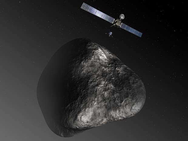 Concepção artística da Rosetta liberando sonda Philae ao cometa 67P/Churyumov?Gerasimenko (Foto: ESA?C. Carreau/ATG medialab)