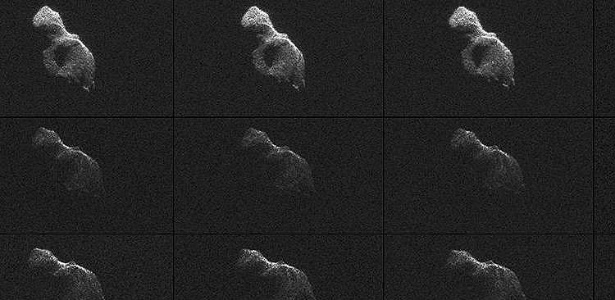 Imagens captadas pelos radares da Nasa mostram detalhes do asteroide 2014 HQ124, que ganhou o apelido de "A Fera"