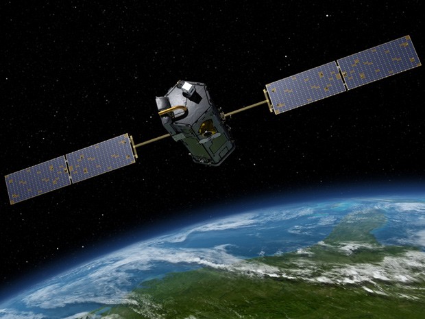  Concepção artísitca mostra satélite OCO-2, da Nasa, no espaço; satélite vai medir CO2 na atmosfera  (Foto: AFP Photo/Nasa/JPL-Caltech)