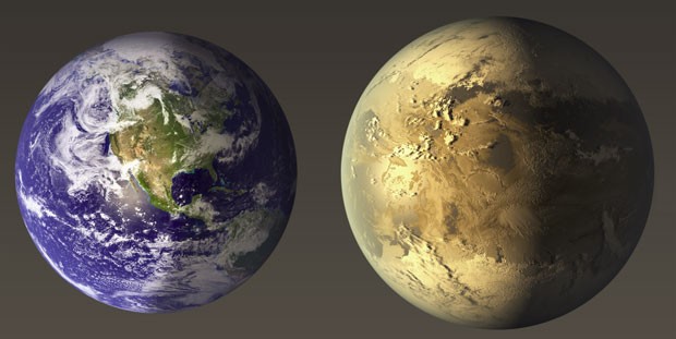 Ilustração da Nasa mostra comparação entre a Terra e o Kepler-186f (Foto: Nasa)