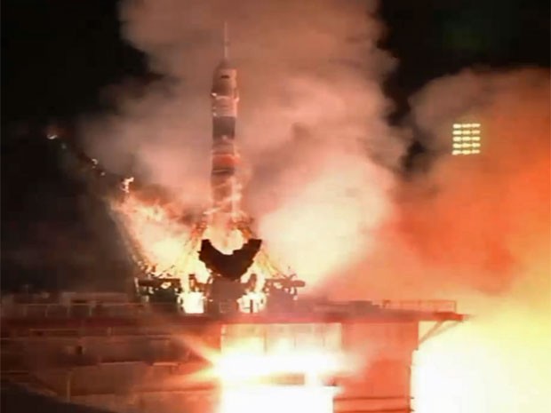 A Soyuz levanta voo de Baykonur (Foto: Reprodução/Nasa)