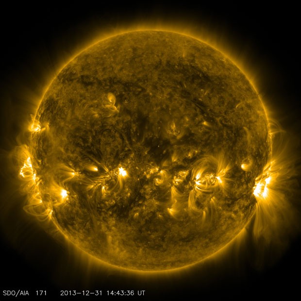 Imagem do Sol feita nesta terça (31) pelo satélite SDO, da Nasa (Foto: Nasa/SDO)