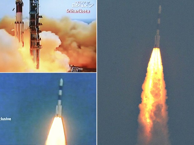 A Índia lançou nesta terça-feira (5) sua primeira missão ao planeta Marte, um ambicioso projeto que só Rússia, Estados Unidos e Agência Espacial Europeia conseguiram com sucesso, informou o órgão espacial indiano em seu site. (Foto: Seshadri Sukumar/AFP/ AFP/Doordarshan Television)