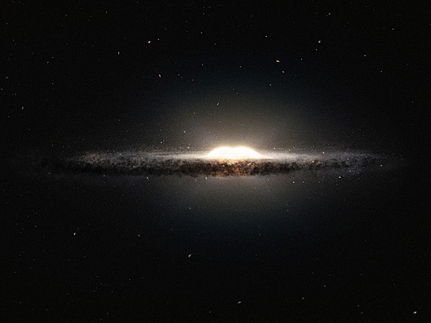 Via Láctea vista de perfil, sob uma perspectiva diferente da que temos a partir da Terra (Foto: ESO/Nasa/JPL-Caltech/M. Kornmesser/R. Hurt)