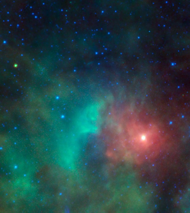 Ponto amarelo esverdeado no canto esquerdo superior da imagem é asteroide potencialmente perigoso. (Foto: AFP Photo/NASA/JPL-Caltech)