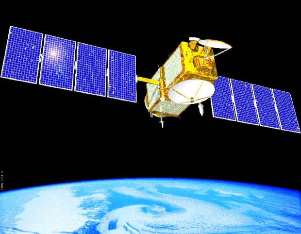 Ilustração mostra satélite Jason-1, projeto dos EUA e França, que desde 2001 monitorava os oceanos. Equipamento entrou em colapso e parou de transmitir dados para a Terra (Foto: Arquivo/Nasa/AP)