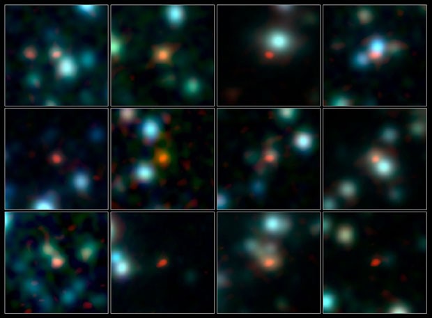 Imagem de mais de cem galáxias obtida pelo Alma (Foto: ALMA (ESO/NAOJ/NRAO), J. Hodge et al., A. Weiss et al., NASA Spitzer Science Center)