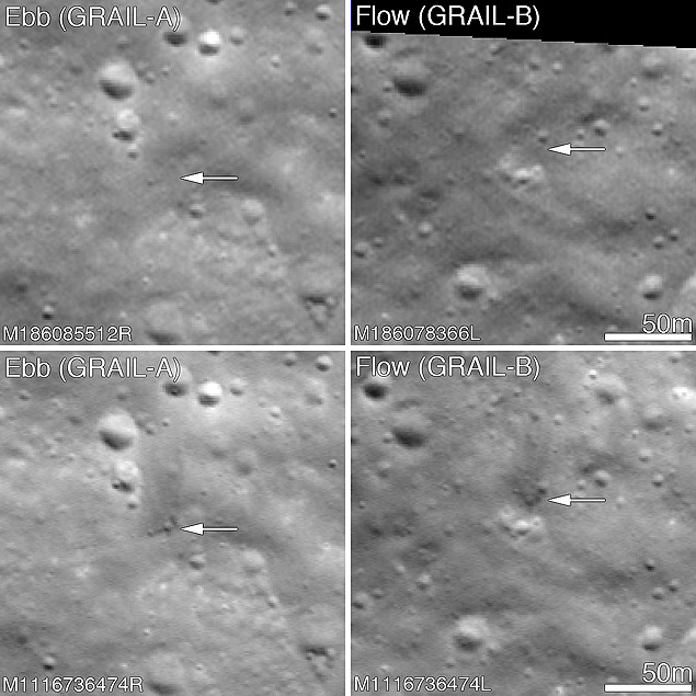Imagens das crateras geradas pelo impacto das sondas Grail no solo lunar