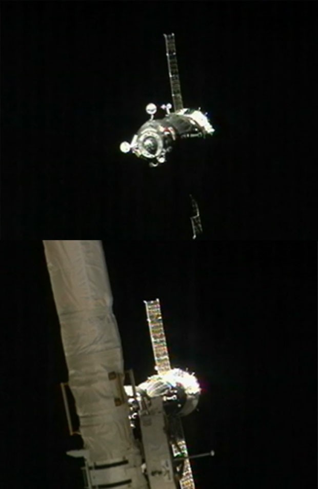 Imagens da Nasa mostra a nave Soyuz vista da Estação Espacial Internacional (Foto: Reprodução/Nasa)