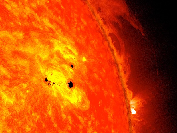 Manchas solares são vistas no Sol nas últimas 48h (Foto: Nasa?s Goddard Space Flight Center)