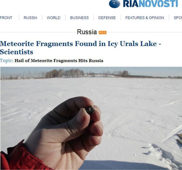 Fragmento rochoso analisado por cientistas é parte de meteorito que caiu em região da Rússia na última sexta-feira (Foto: Reprodução)