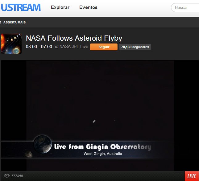 Imagem divulgada pela Nasa mostra momento da passagem do asteroide a 27 mil km de distância da Terra' (Foto: Reprodução)