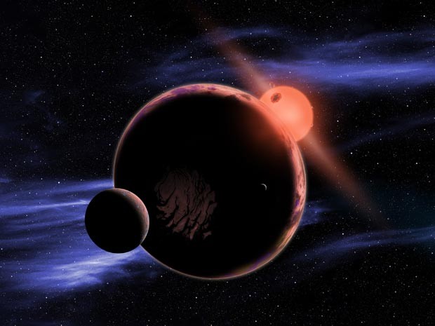 Concepção artística de um planeta na órbita de uma anã-vermelha (Foto: D. Aguilar/Harvard-Smithsonian Center for Astrophysics)