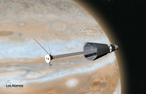 Ilustração mostra sonda de exploração espacial em Júpiter que pode ser movida a energia nuclear (Foto: Reprodução/Los Alamos National Laboratory)