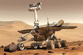 Réplica do veículo explorador americano Spirit; o original já não funciona mais e será abandonado pela Nasa em solo marciano