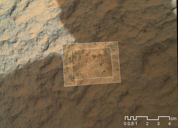 Imagem fechada da pedra Jake Matijovic, em Marte (Foto: Nasa/JPL-Caltech/MSSS)
