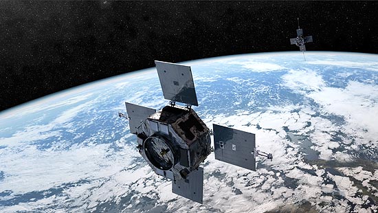 Concepção artística de um dos satélites lançados pela Nasa para estudar a radiação em volta da Terra 