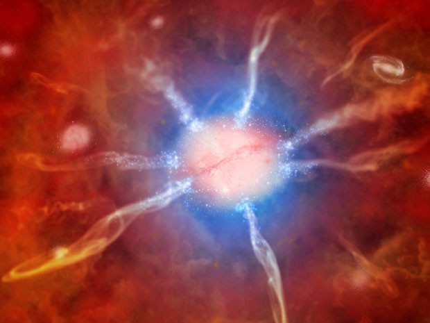 Ilustração mostra a galáxia central do aglomerado Fênix, que gera 740 novas estrelas anualmente (Foto: AP/Nasa)