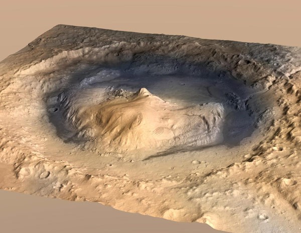 Animação mostra como seria o interior da Cratera Gale, local por onde o robô Curiosity (Foto: Reuters/Nasa)