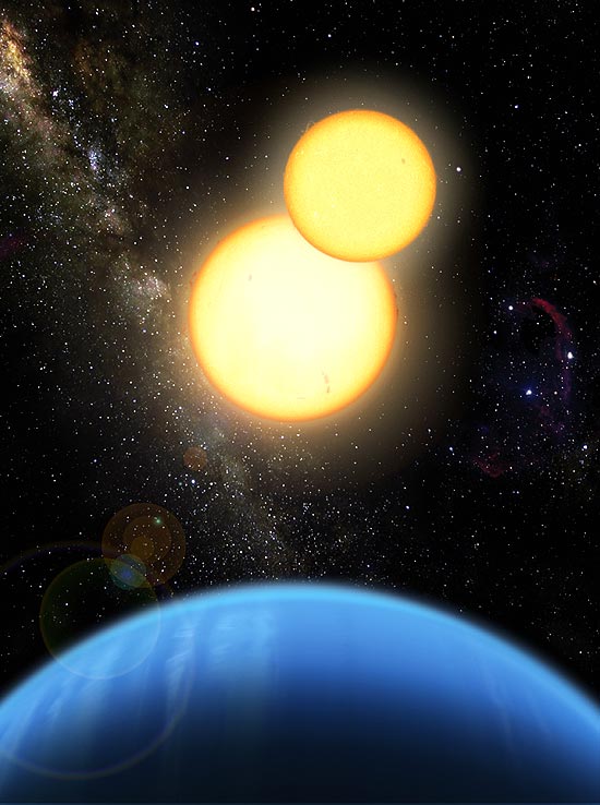 O Kepler-35b orbita uma dupla de estrelas um pouco menor que o nosso Sol; veja outros exoplanetas 