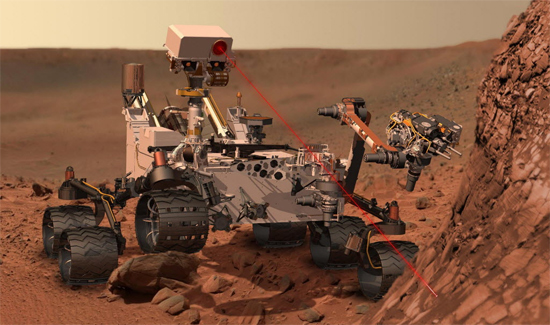 O robô Curiosity, que viajará a bordo de um foguete Atlas para buscar sinais de vida em Marte