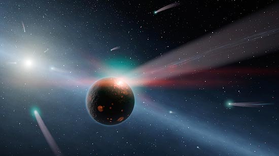 Ilustração mostra chuva de cometas ao redor de uma estrela que se encontra em um sistema vizinho ao nosso