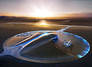 Modelo de como seria o aeroporto espacial da Virgin Galactic; dono da empresa estima voo inaugural em breve