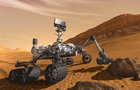 Ilustração do Curiosity já em solo marciano; o jipe de pesquisa será enviado a Marte no final deste ano