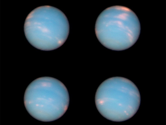Netuno leva quase 165 anos para completar uma volta em torno do Sol; acima, imagens do planeta gasoso