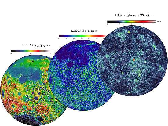 Na sequência, imagens que mostram a topografia, as encostas e a aspereza da superfície da Lua