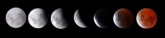 Sequência de fotos tiradas em 2007 mostra eclipse da Lua; fenômeno pode ser visto novamente nesta quarta