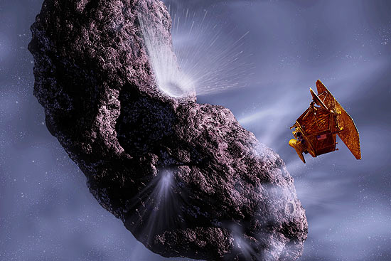 Ilustração mostra como foi a aproximação da sonda Stardust-NExt e o cometa Tempel 1