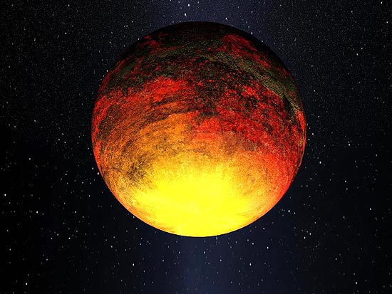 O planeta rochoso Kepler-10b é um dos menores encontrados pelo Kepler; mede 1,4 vezez o tamanho da Terra