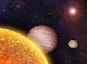 Desenho artístico de planetas que foram descobertos em 2008; astrônomos amadores ajudaram a localizá-los