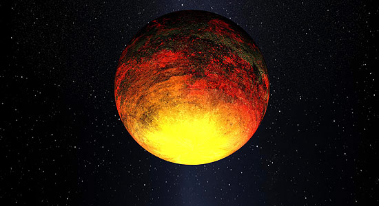 Ilustração artística do primeiro planeta rochoso encontrado pela Nasa fora do Sistema Solar, o Kepler-10b