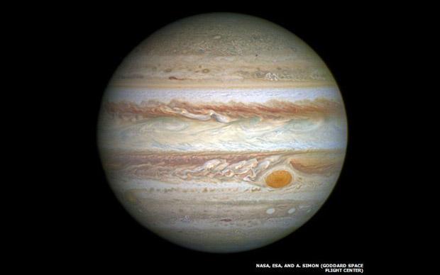 5. Júpiter, o maior dos planetas do Sistema Solar, em foto tirada pela Câmera de Campo Amplo Três do telescópio Hubble (Foto: NASA, ESA, and A. Simon)