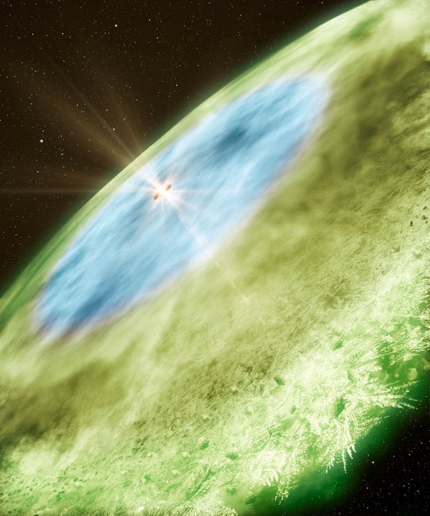 Concepção artística das linhas de neve em um sistema planetário situado próximo à estrela TW Hydrae (Foto: Divulgação/ESO)