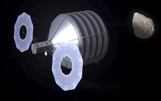 Concepção de como seria a captura de um asteroide por uma nave da Nasa (Foto: Nasa/Advanced Concepts Laboratory)